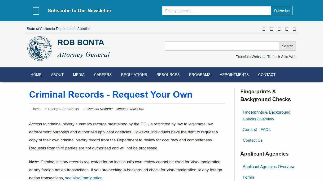 Criminal Records - Request Your Own | State of California - Department of Justice - Office of the Attorney General